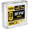 Core Tarps 40 ft L x 0.5 mm H x 30 ft W Heavy Duty 10 Mil Tarp, White, Polyethylene CT-604-30X40